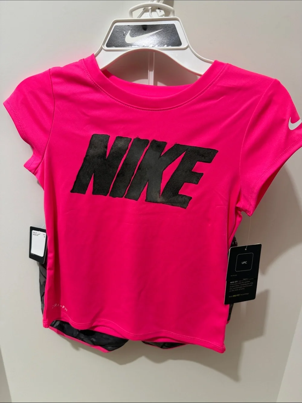 Nike Kids' Hot Pink Dri-FIT Logo Tee and shorts set